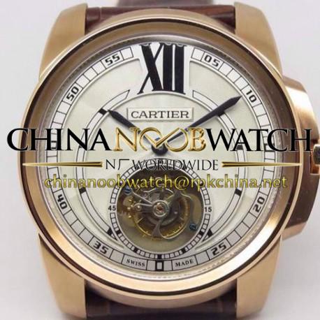 Replica Calibre De Cartier Tourbillon Rose Gold White Dial Swiss Tourbillon