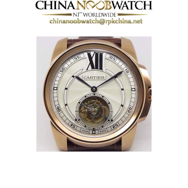 Replica Calibre De Cartier Tourbillon Rose Gold White Dial Swiss Tourbillon