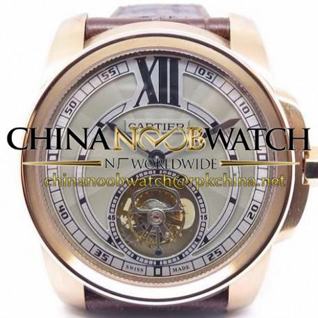 Replica Calibre De Cartier Tourbillon Rose Gold Grey Dial Swiss Tourbillon