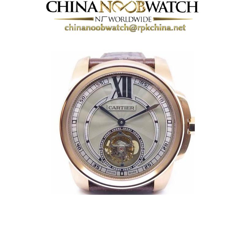 Replica Calibre De Cartier Tourbillon Rose Gold Grey Dial Swiss Tourbillon