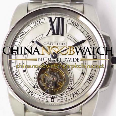 Replica Calibre De Cartier Tourbillon Stainless Steel White Dial Swiss Tourbillon