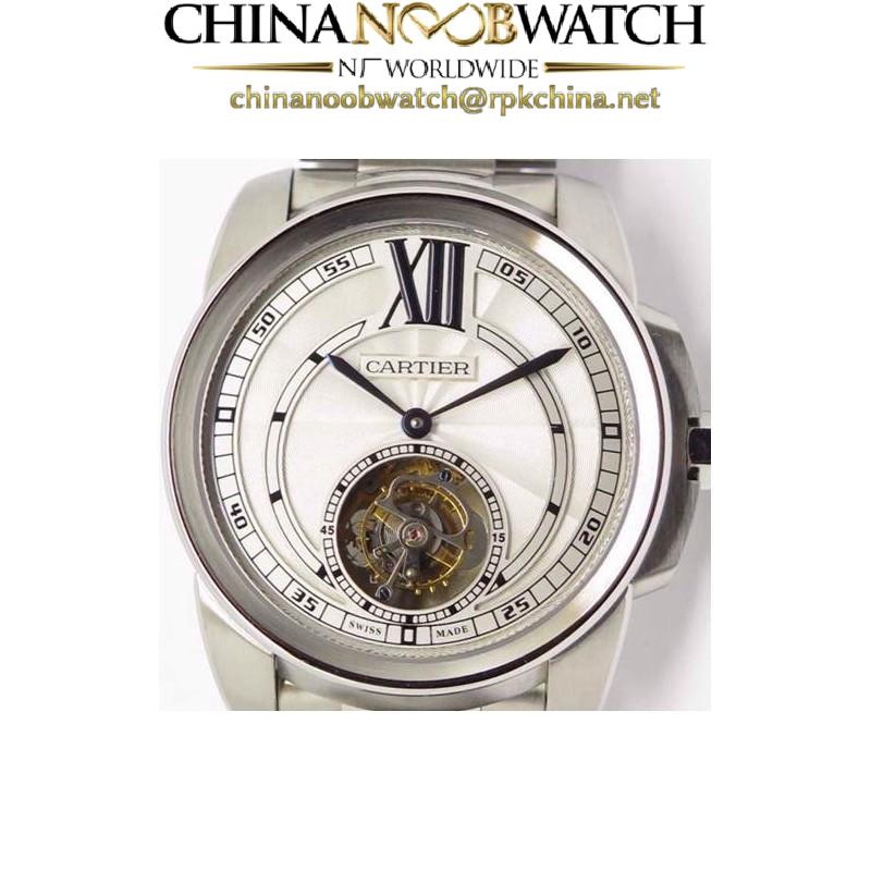 Replica Calibre De Cartier Tourbillon Stainless Steel White Dial Swiss Tourbillon