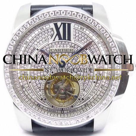 Replica Calibre de Cartier Tourbillon Stainless Steel & Diamonds Diamond Dial Swiss Tourbillon