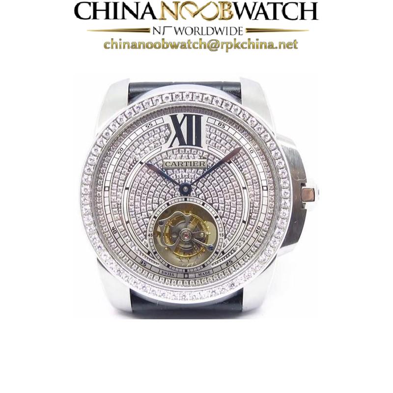 Replica Calibre de Cartier Tourbillon Stainless Steel & Diamonds Diamond Dial Swiss Tourbillon