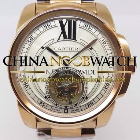 Replica Calibre De Cartier Tourbillon Rose Gold White Dial Swiss Tourbillon