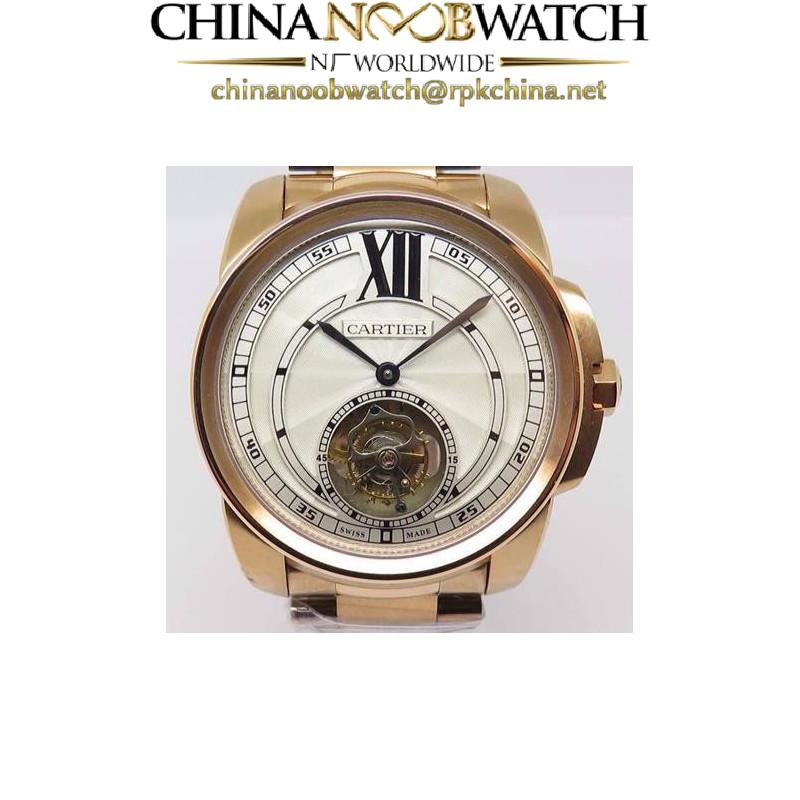 Replica Calibre De Cartier Tourbillon Rose Gold White Dial Swiss Tourbillon