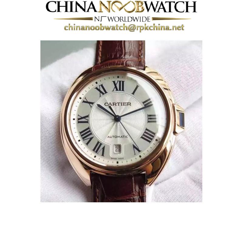 Replica Cle De Cartier 40 MM Rose Gold Silver Dial M9015