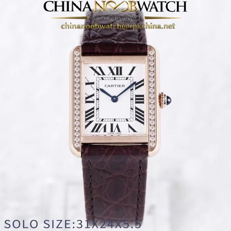 Replica Cartier Tank Solo Ladies 31MM AF Rose Gold & Diamonds White Dial Swiss Ronda Quartz