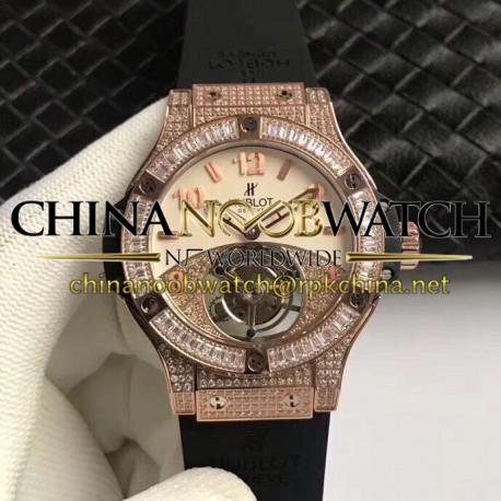 Replica Hublot Big Bang Tourbillon Noob Rose Gold & Diamonds Beige & Diamond Dial Swiss Tourbillon