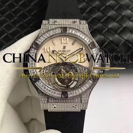 Replica Hublot Big Bang Tourbillon Noob Stainless Steel & Diamonds Beige & Diamond Dial Swiss Tourbillon