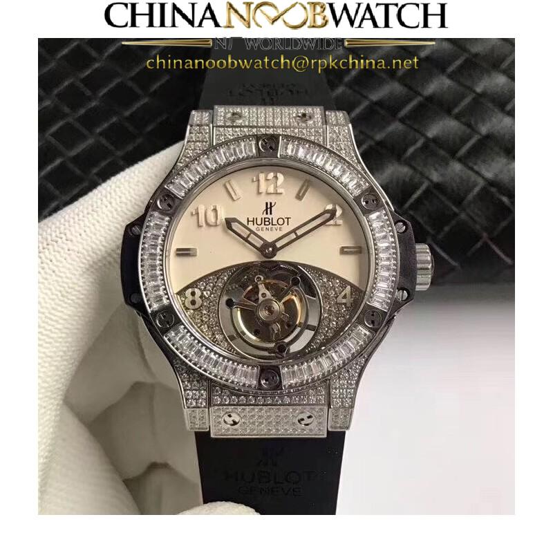 Replica Hublot Big Bang Tourbillon Noob Stainless Steel & Diamonds Beige & Diamond Dial Swiss Tourbillon