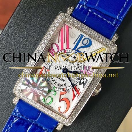 Replica Franck Muller Ladies Long Island Color Dreams 1200 CH COL DRM D GF Stainless Steel & Diamonds Silver Dial Swiss Quartz