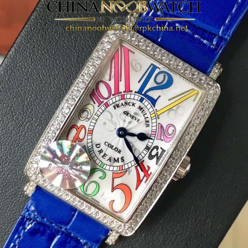 Replica Franck Muller Ladies Long Island Color Dreams 1200 CH COL DRM D GF Stainless Steel & Diamonds Silver Dial Swiss Quartz