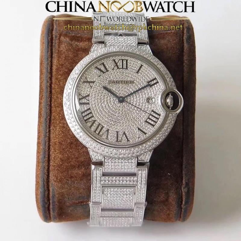 Replica Ballon Bleu De Cartier 42MM Full Paved Diamonds TW Stainless Steel & Diamond Diamond Dial M9015