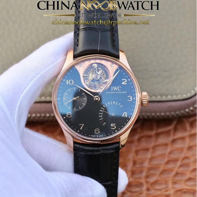 Replica IWC Portuguese Tourbillon Mystery IW504602 ZF Rose Gold Black Dial Swiss Tourbillon