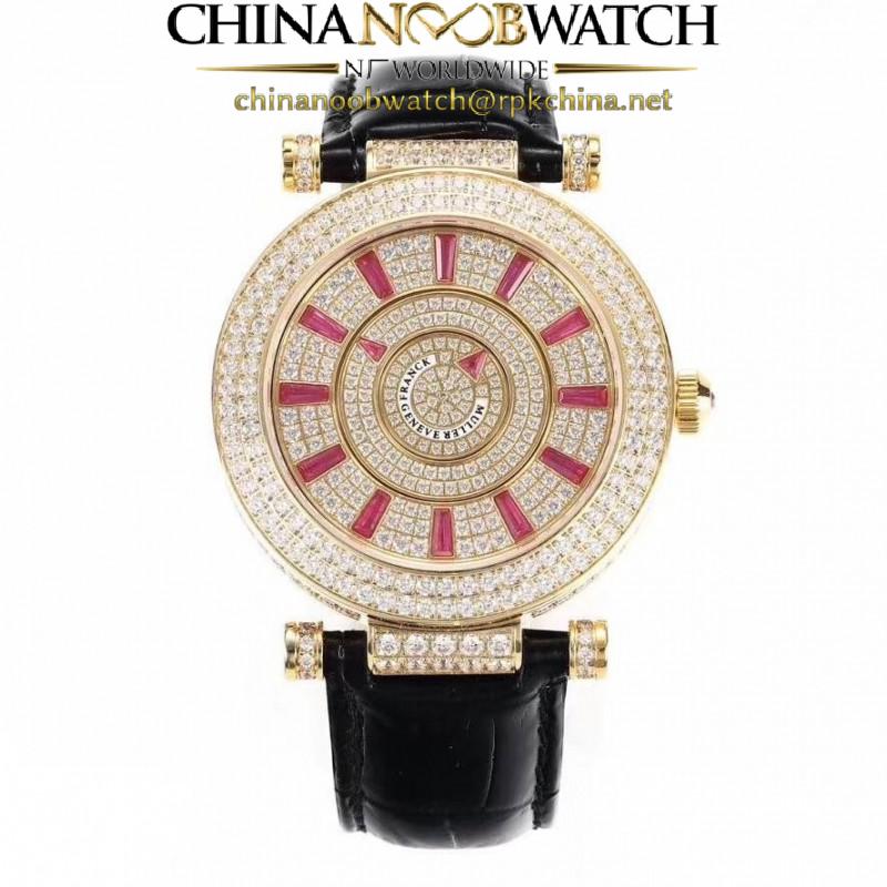 Replica Franck Muller Round Double Mystery Baguette Cut Diamond 42 DM D 2R CD GS Yellow Gold & Diamonds Diamond Dial M9015