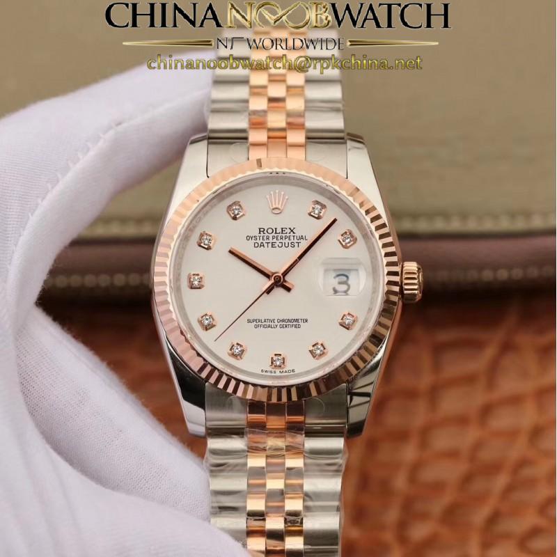 Replica Rolex Datejust 36MM 116231 GM Stainless Steel 904L & Rose Gold White Dial Swiss 2824-2