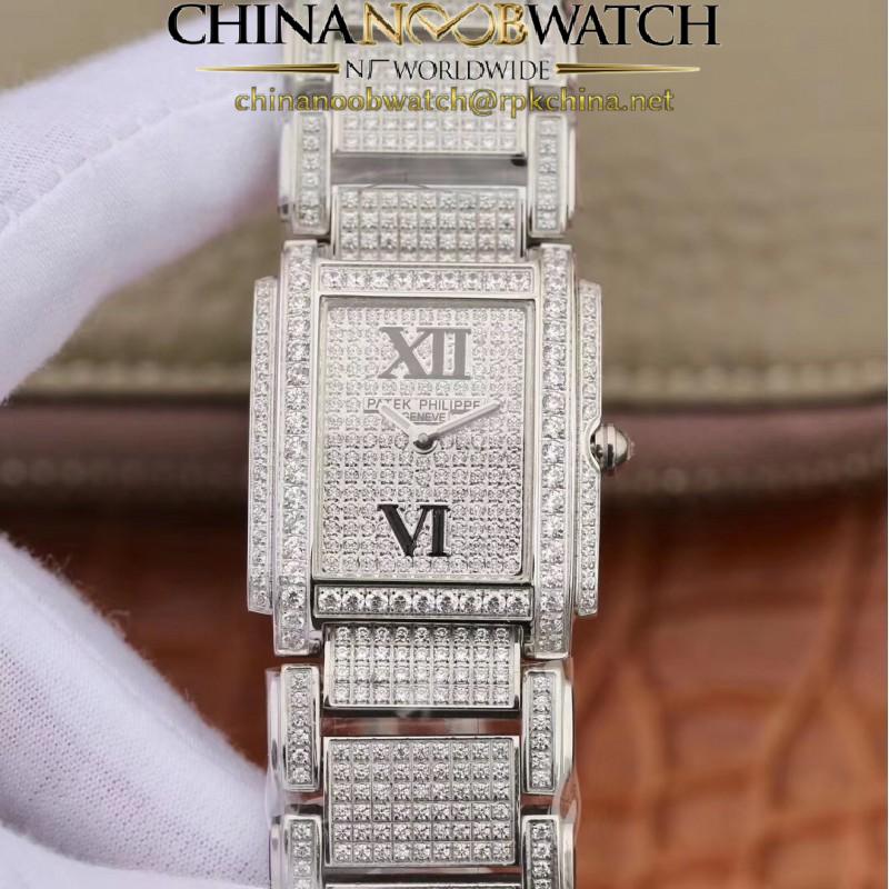 Replica Patek Philippe Ladies Twenty-4 4910/10A AW Stainless Steel & Diamond Diamond Dial Swiss Ronda Quartz