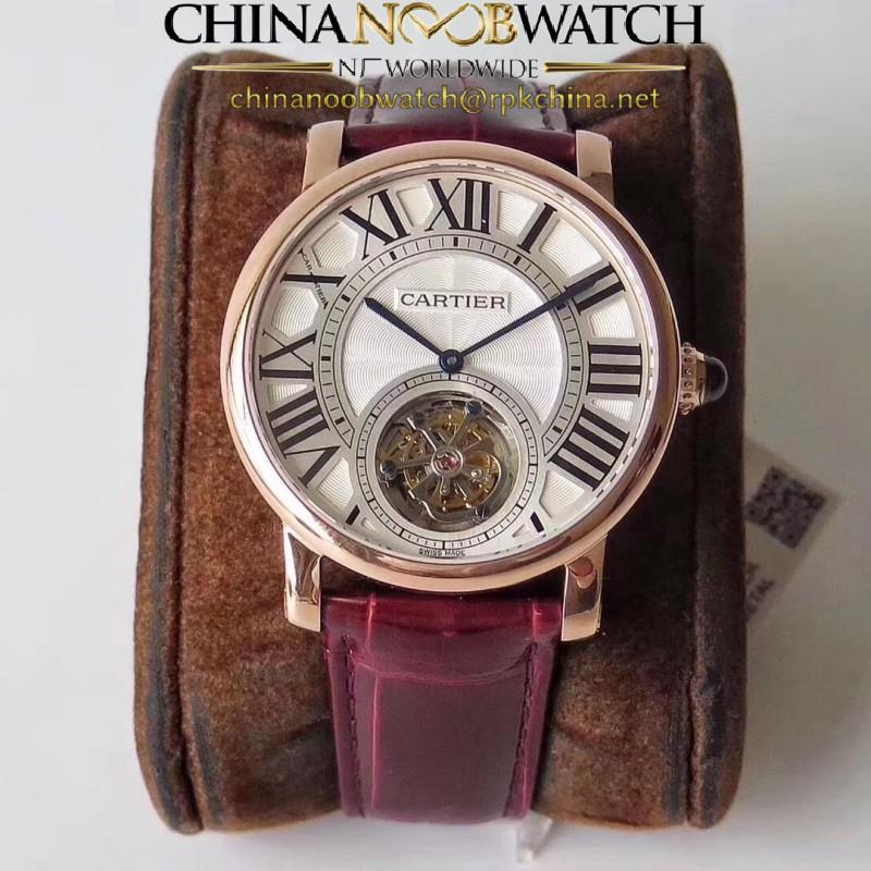 Replica Cartier Rotonde Flying Tourbillon W1556215 BL V2 Rose Gold Silver Dial Swiss Tourbillon