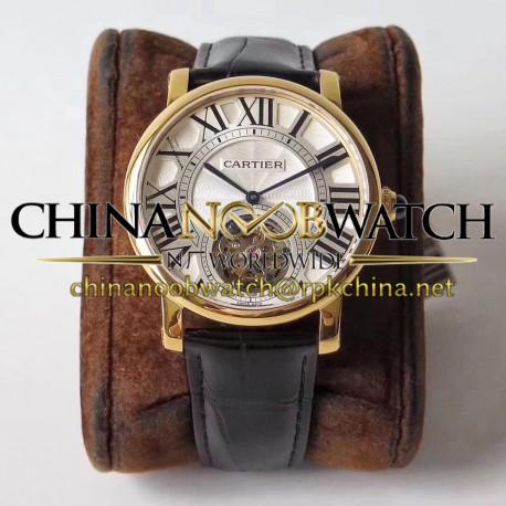 Replica Cartier Rotonde Flying Tourbillon W1556215 BL V2 Yellow Gold Silver Dial Swiss Tourbillon