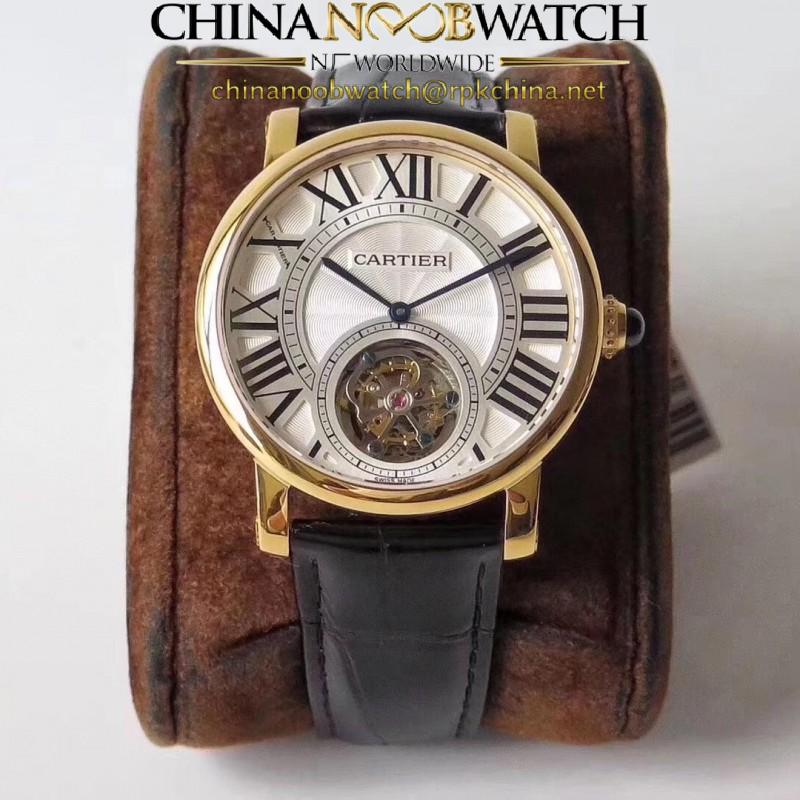 Replica Cartier Rotonde Flying Tourbillon W1556215 BL V2 Yellow Gold Silver Dial Swiss Tourbillon