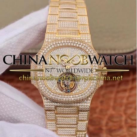 Replica Patek Philippe Nautilus Jumbo 5711 R8 Yellow Gold & Diamonds Diamond Dial Swiss Tourbillon