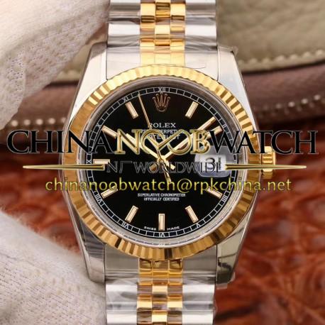 Replica Rolex Datejust 36MM 116233 AR V2 Stainless Steel & Yellow Gold Black Dial Swiss 3135