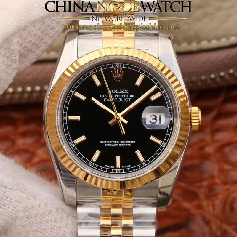 Replica Rolex Datejust 36MM 116233 AR V2 Stainless Steel & Yellow Gold Black Dial Swiss 3135