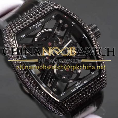 Replica Franck Muller Vanguard Skeleton V 45 T SQT Noob Ceramic & Diamonds Skeleton Dial M9015