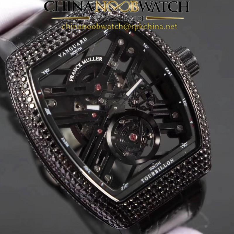 Replica Franck Muller Vanguard Skeleton V 45 T SQT Noob Ceramic & Diamonds Skeleton Dial M9015