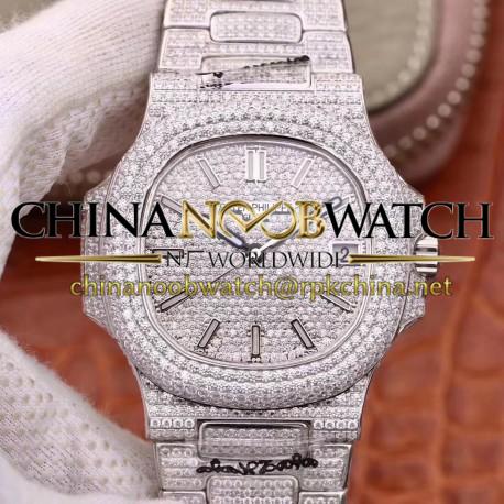 Replica Patek Philippe Nautilus Jumbo 5719/10G-010 DM Stainless Steel & Diamonds Diamond Dial Swiss 324SC