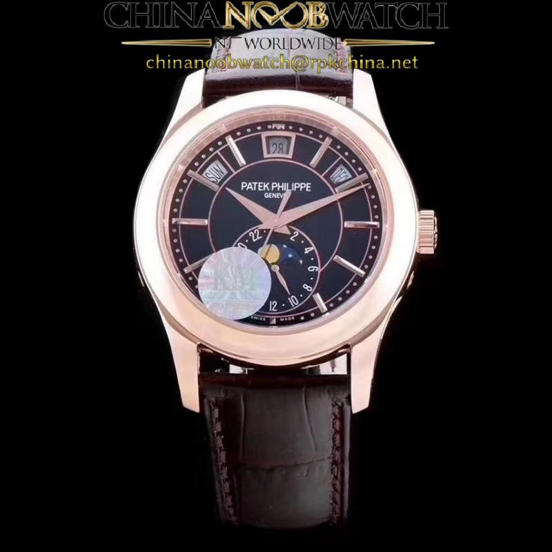 Replica Patek Philippe Annual Calendar 5205R-010 KM Rose Gold Black Dial Swiss 324SQALU 24H/206