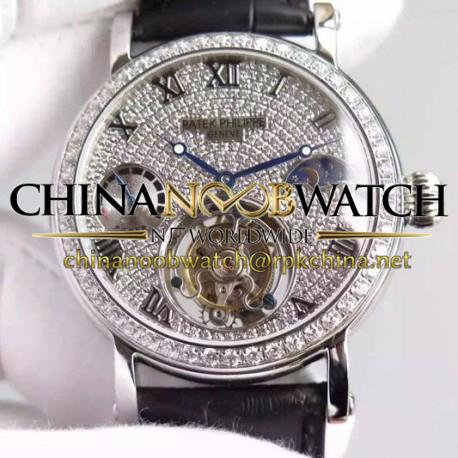 Replica Patek Philippe Tourbillon Moonphase Power Reserve Stainless Steel Diamonds Bezel Swiss Tourbillon