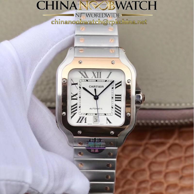 Replica Cartier Santos De Cartier Large Automatic W2SA0006 BV Stainless Steel & Yellow Gold White Dial M9015