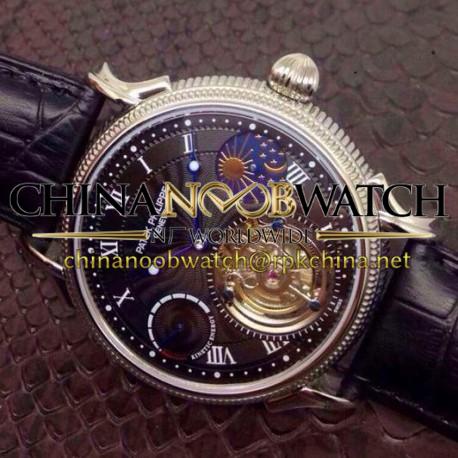 Replica Patek Philippe Tourbillon Moonphase Power Reserve Stainless Steel Black Dial Swiss Tourbillon