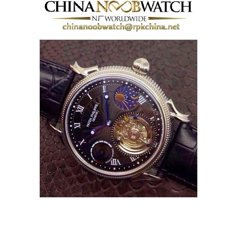 Replica Patek Philippe Tourbillon Moonphase Power Reserve Stainless Steel Black Dial Swiss Tourbillon