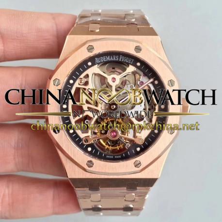 Replica Audemars Piguet Royal Oak Tourbillon Extra-Plate Squelette 26518 JF Rose Gold Black Skeleton Dial Swiss 2924