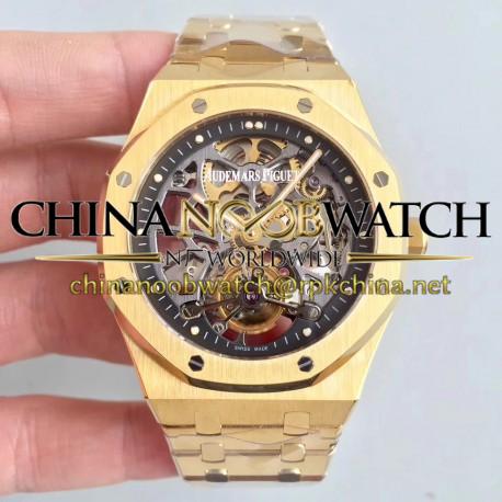 Replica Audemars Piguet Royal Oak Tourbillon Extra-Plate Squelette 26518 JF Yellow Gold Black Skeleton Dial Swiss 2924