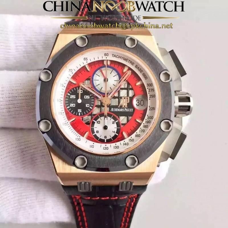 Replica Audemars Piguet Royal Oak Offshore Rubens Barrichello II 26284RO.OO.D002CR.01 JF V2 Rose Gold Red Dial Swiss 3126