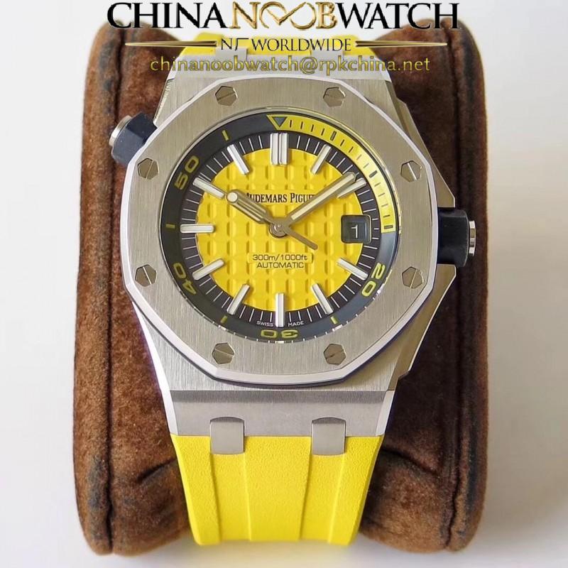 Replica Audemars Piguet Royal Oak Offshore Diver 15710ST.OO.A051CA.01 JF V8 Stainless Steel Yellow Dial Swiss 3120