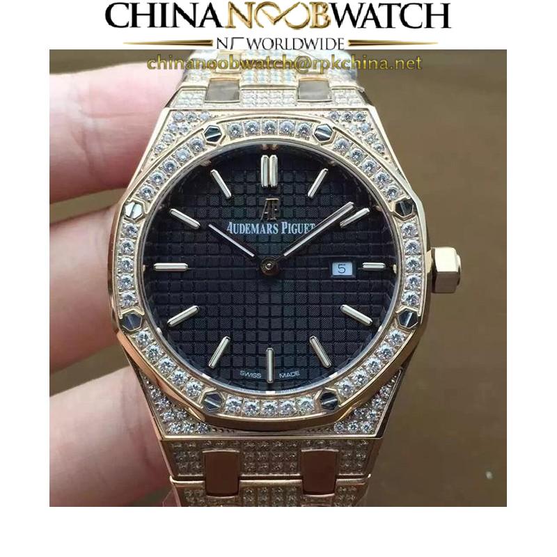 Replica Audemars Piguet Royal Oak 67651 Ladies Rose Gold & Diamonds Black Dial Swiss Quartz 2713