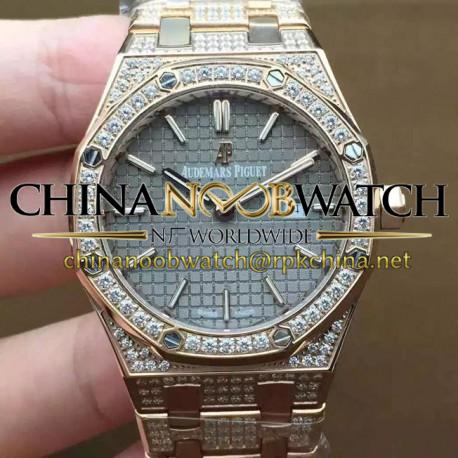 Replica Audemars Piguet Royal Oak 67651 Ladies Rose Gold & Diamonds Gray Dial Swiss Quartz 2713