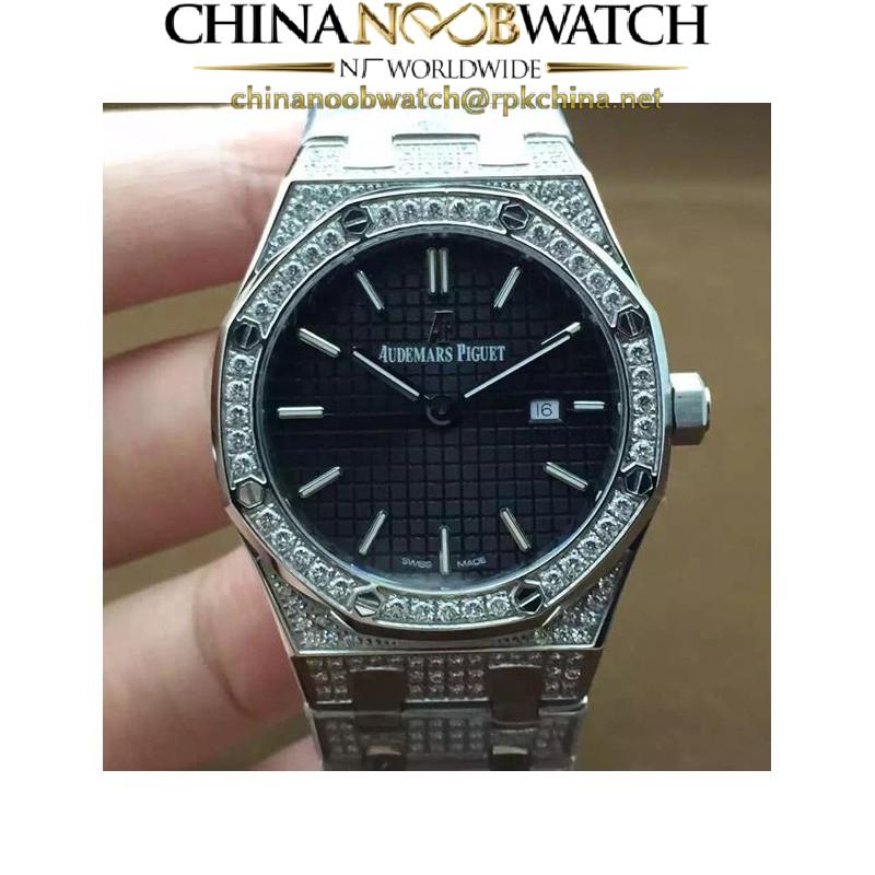 Replica Audemars Piguet Royal Oak 67651 Ladies Stainless Steel & Diamonds Black Dial Swiss Quartz 2713