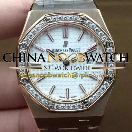 Replica Audemars Piguet Royal Oak 67651 Ladies Rose Gold White Diamonds Bezel Dial Swiss Quartz 2713