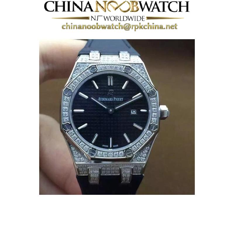 Replica Audemars Piguet Royal Oak 67651 Ladies Stainless Steel & Diamonds Black Dial Nylon Strap Swiss Quartz 2713