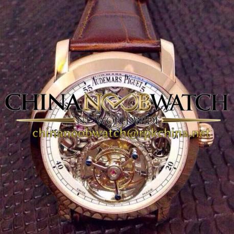 Replica Audemars Piguet Jules Audemars Tourbillon Rose Gold Skeleton & White Dial Swiss Tourbillon