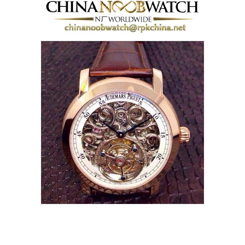 Replica Audemars Piguet Jules Audemars Tourbillon Rose Gold Skeleton & White Dial Swiss Tourbillon