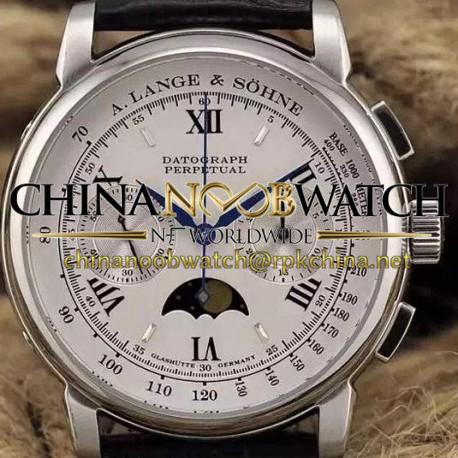 Replica A. Lange & Sohne Lemania Moonphase Chronograph Stainless Steel White Dial Swiss Lemania