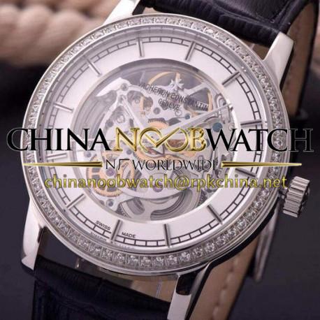 Replica Vacheron Constantin Patrimony Stainless Steel & Diamonds Skeleton & White Dial Swiss 2824