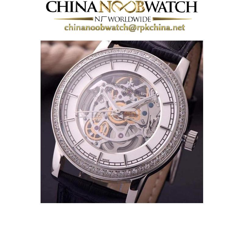 Replica Vacheron Constantin Patrimony Stainless Steel & Diamonds Skeleton & White Dial Swiss 2824